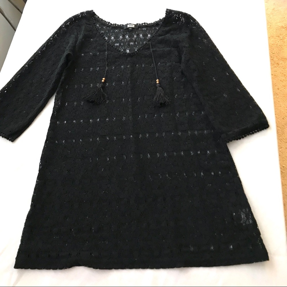 Bik Bok Black Lace Tassel Bathing Suit Coverup